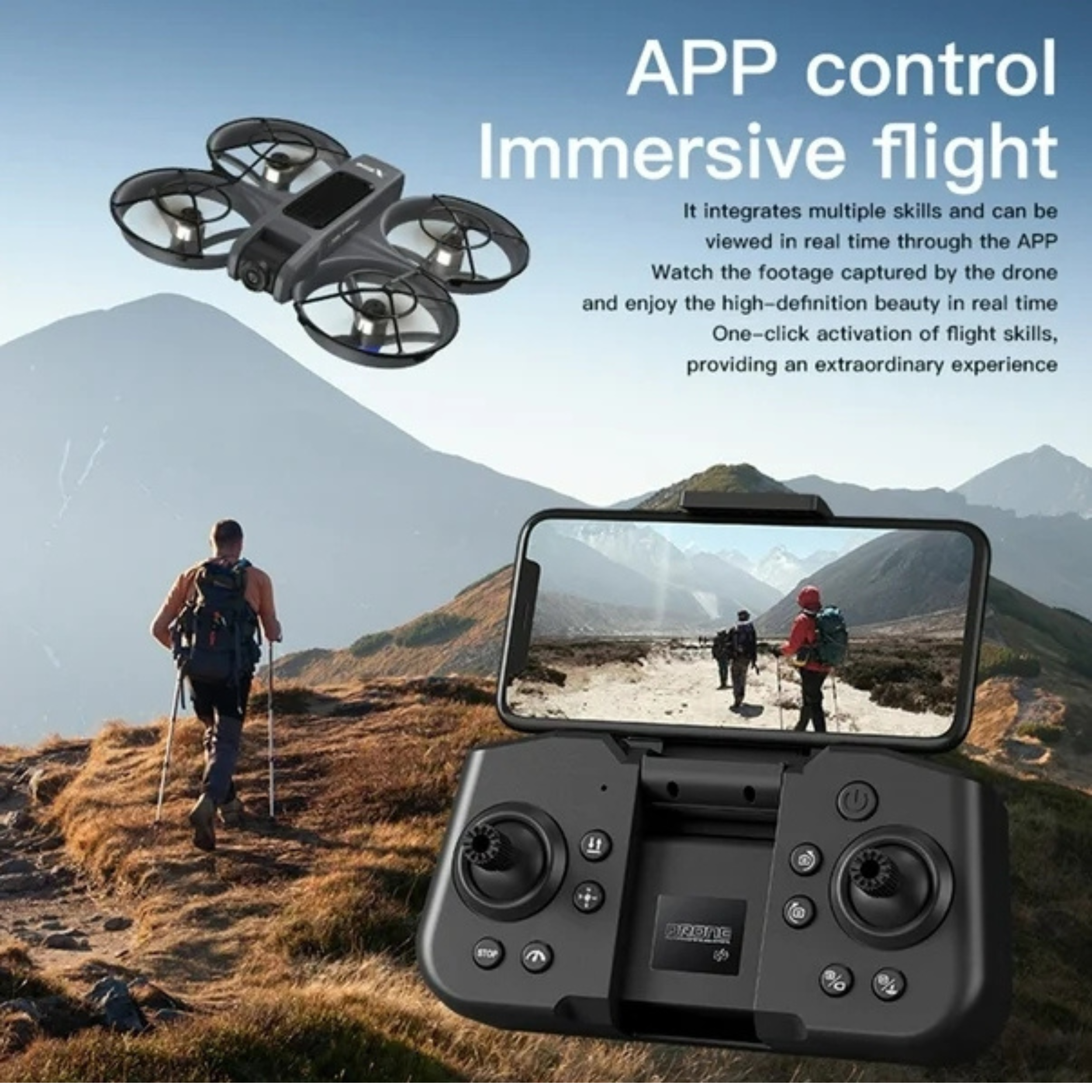 X226 VR FPV drone with app control, LED screen remote controller, and real-time viewing display