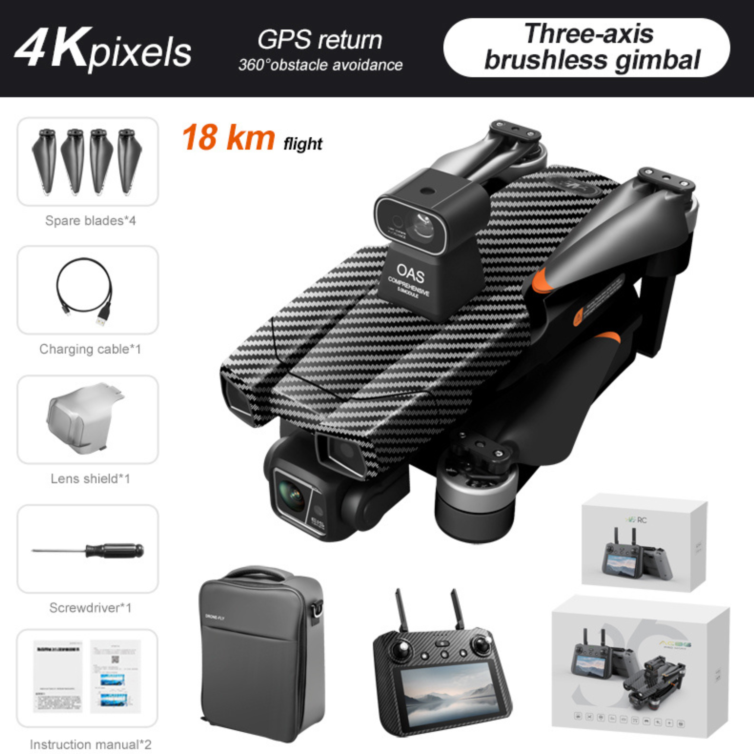 AE86 Pro Plus drone with 3-axis gimbal, obstacle avoidance, GPS return, and 4K camera