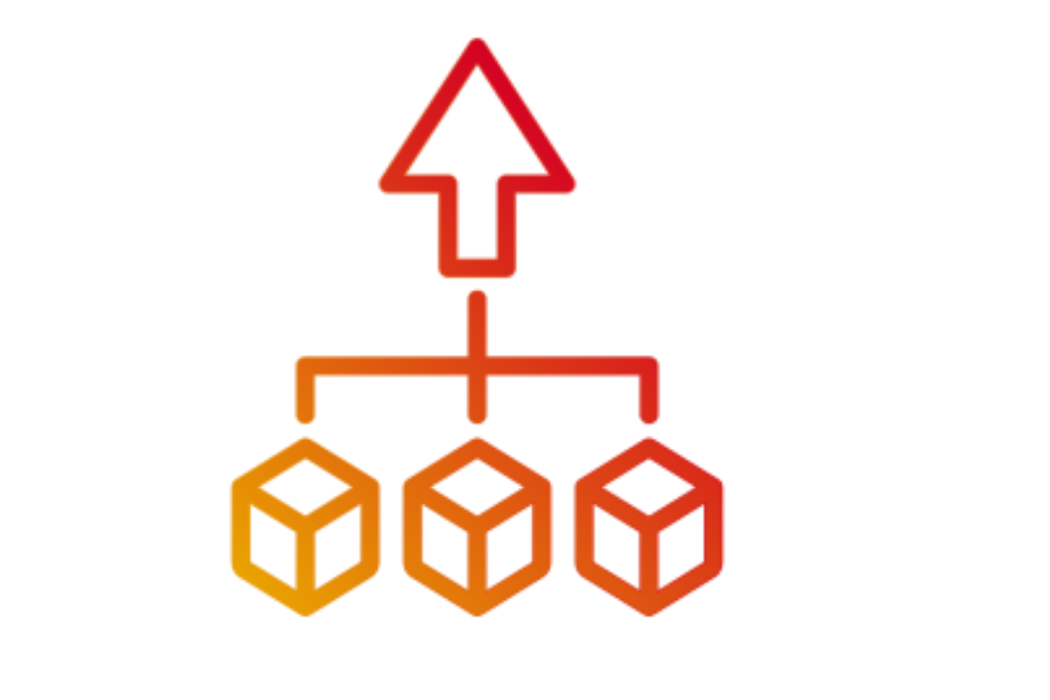 A diagram showing three 3D cubes connected to a horizontal line, which is linked to an upward arrow indicating growth or increase.