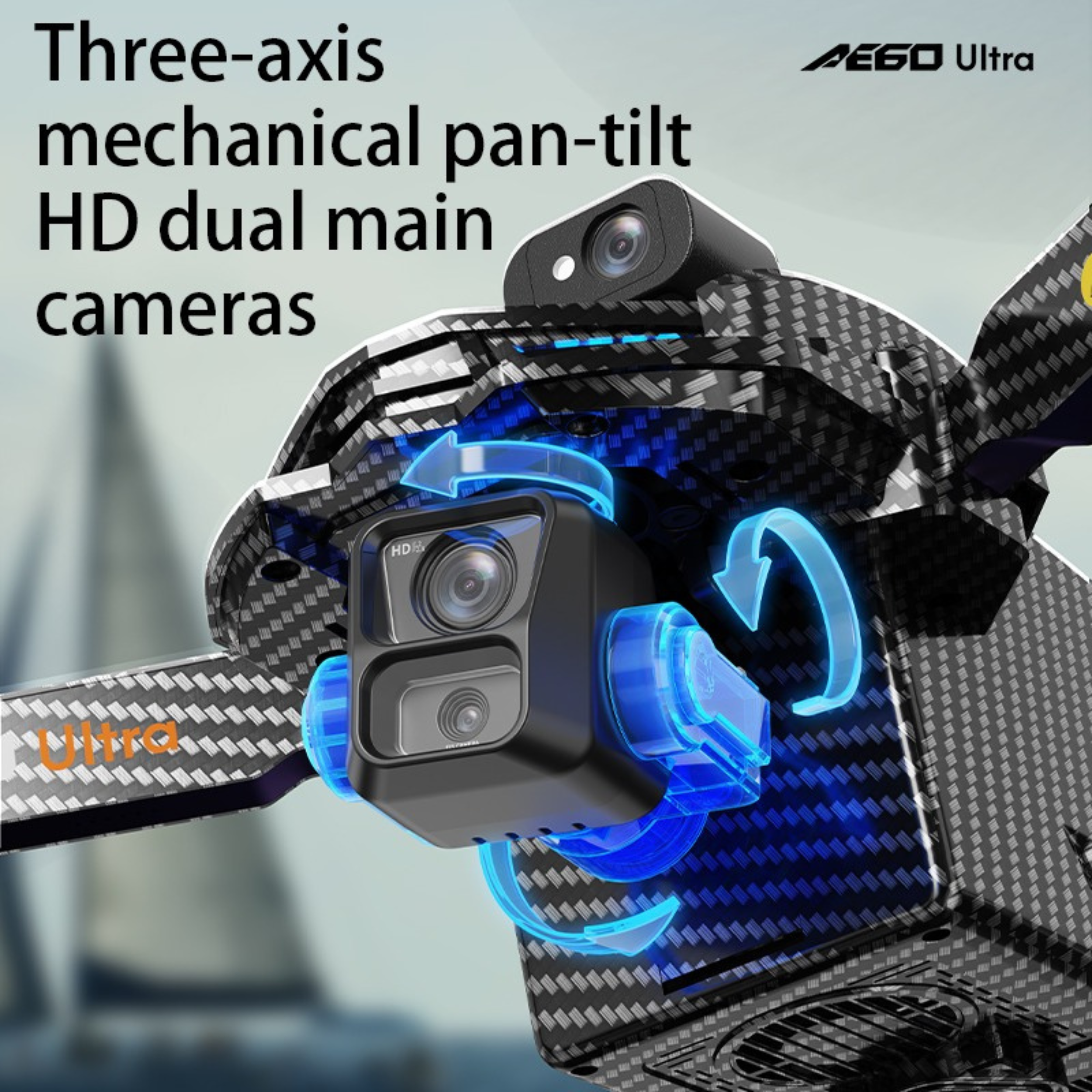 AE60 Ultra carbon fiber 4K GPS drone with 3-axis gimbal, obstacle avoidance, touchscreen controller, and foldable design