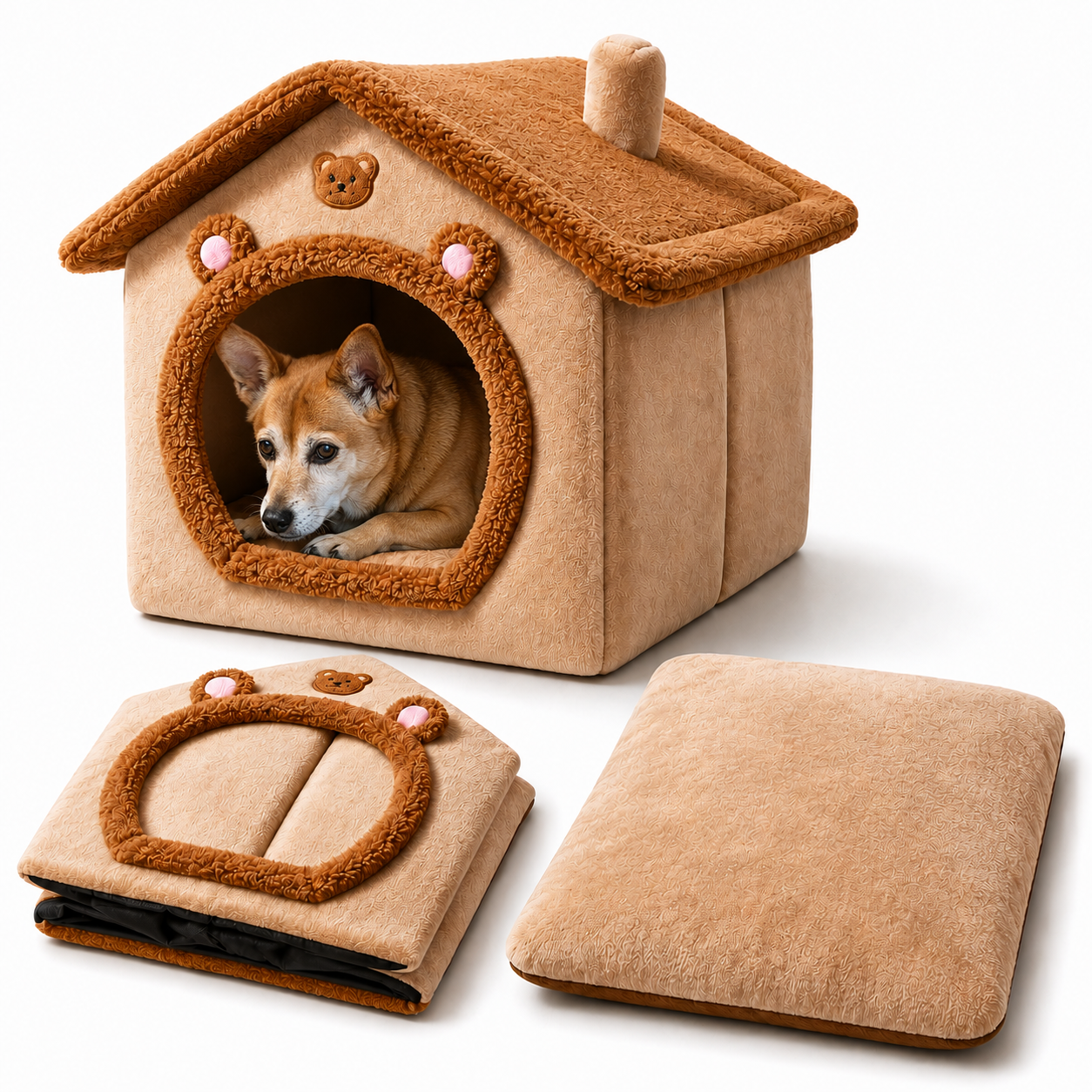 Plush Pet House Enclosed Bed for Small Dogs and Cats with Zipper