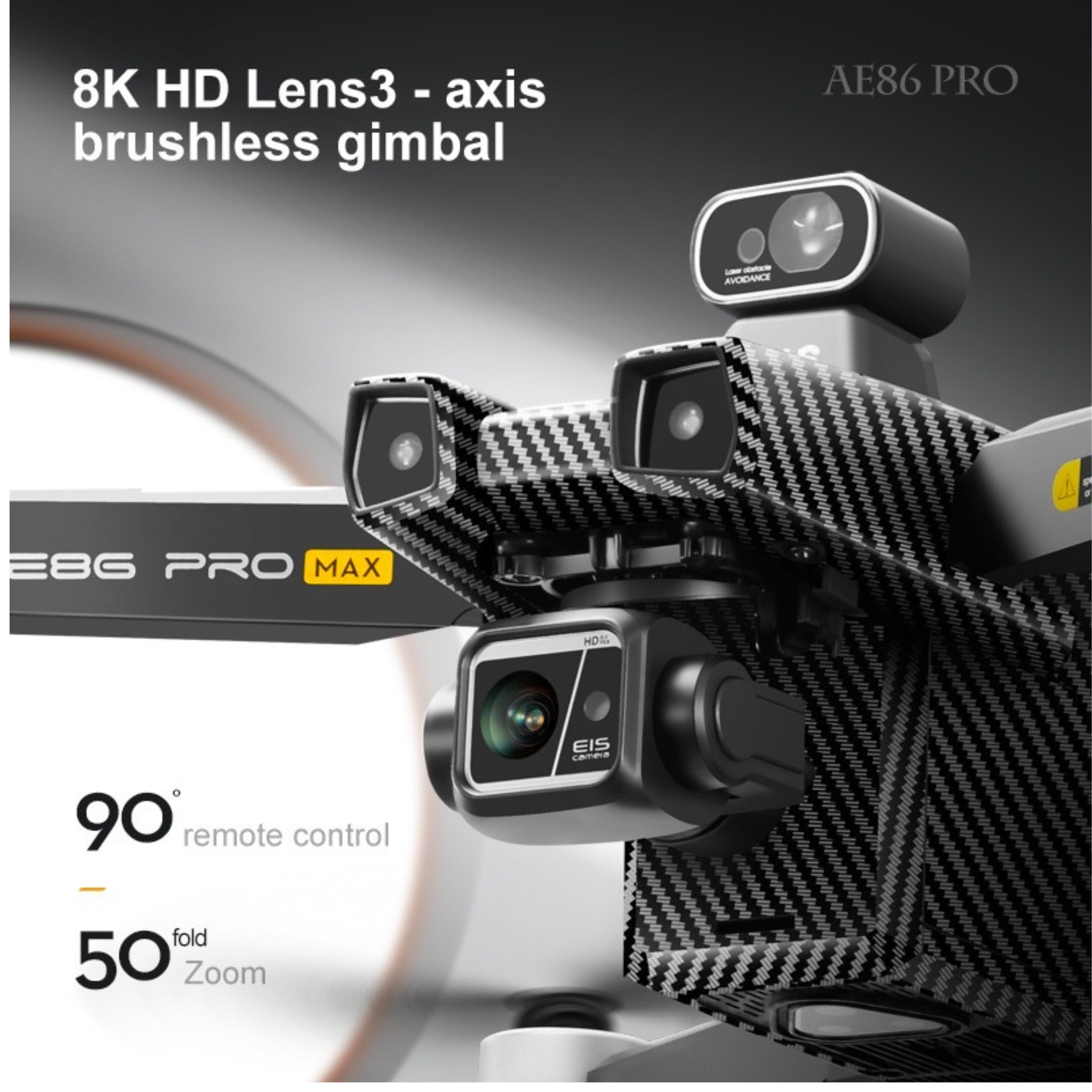 AE86 Pro Plus drone with 3-axis gimbal, obstacle avoidance, GPS return, and 4K camera