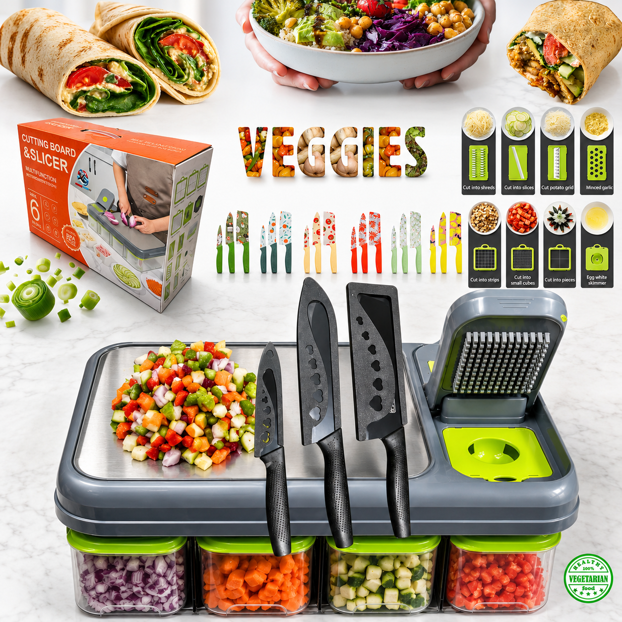 Arctic Ember Mandoline Food Chopper and Vegetable Slicer Set with Container