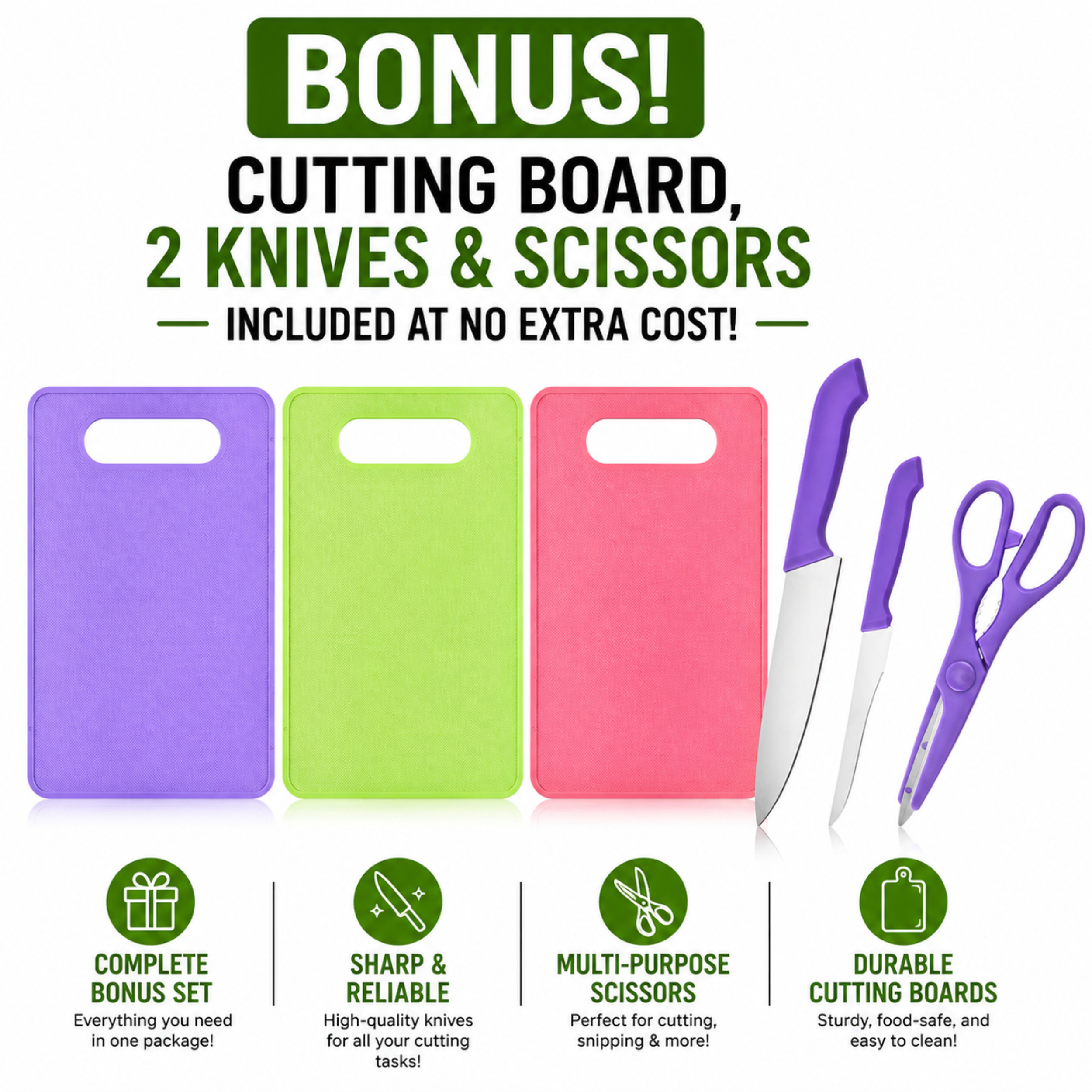 Vegetable chopper set bonus accessories with cutting boards, kitchen knives, scissors, and prep tools included