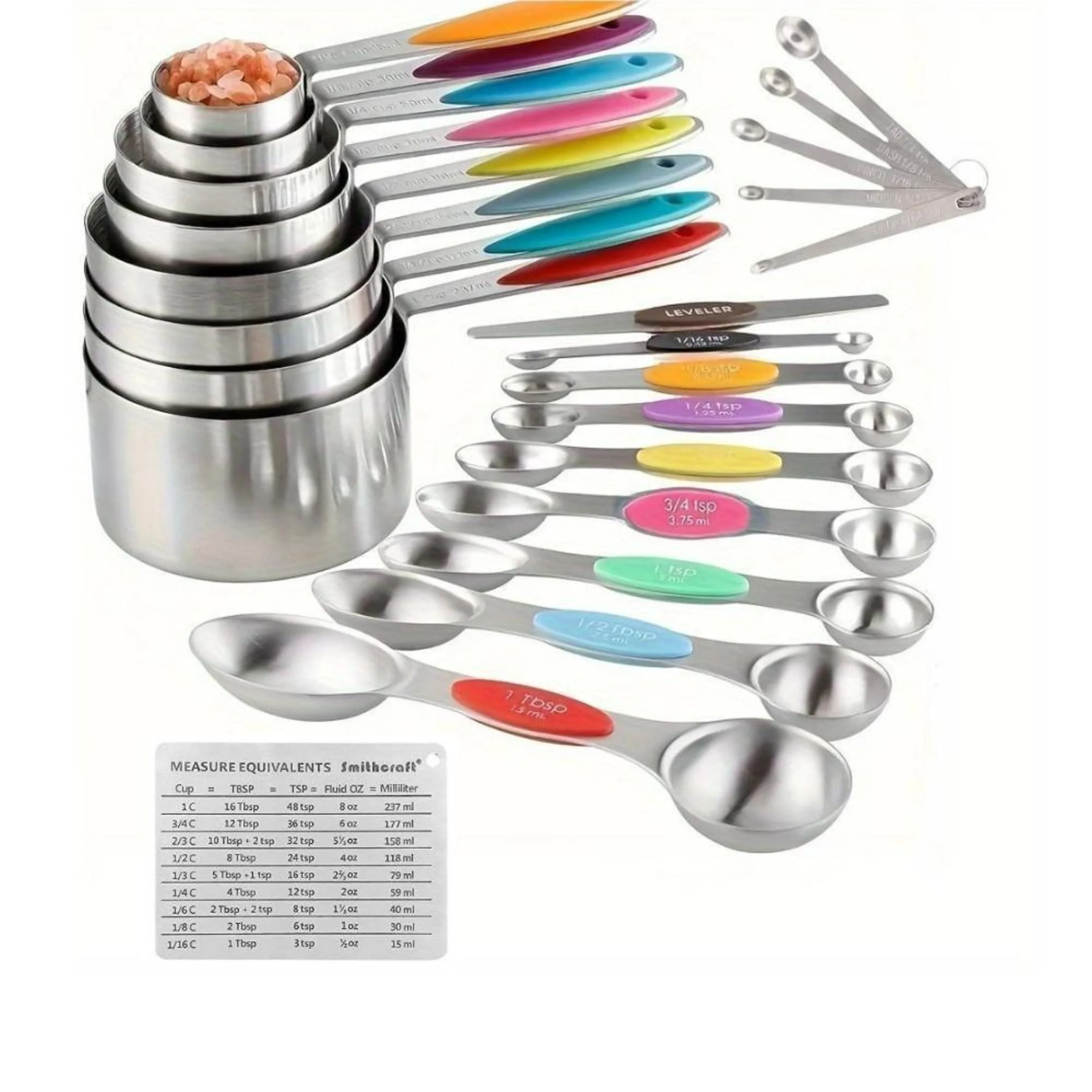 23-Piece Stainless Steel Measuring Cups and Spoons Set with Magnetic Spoons