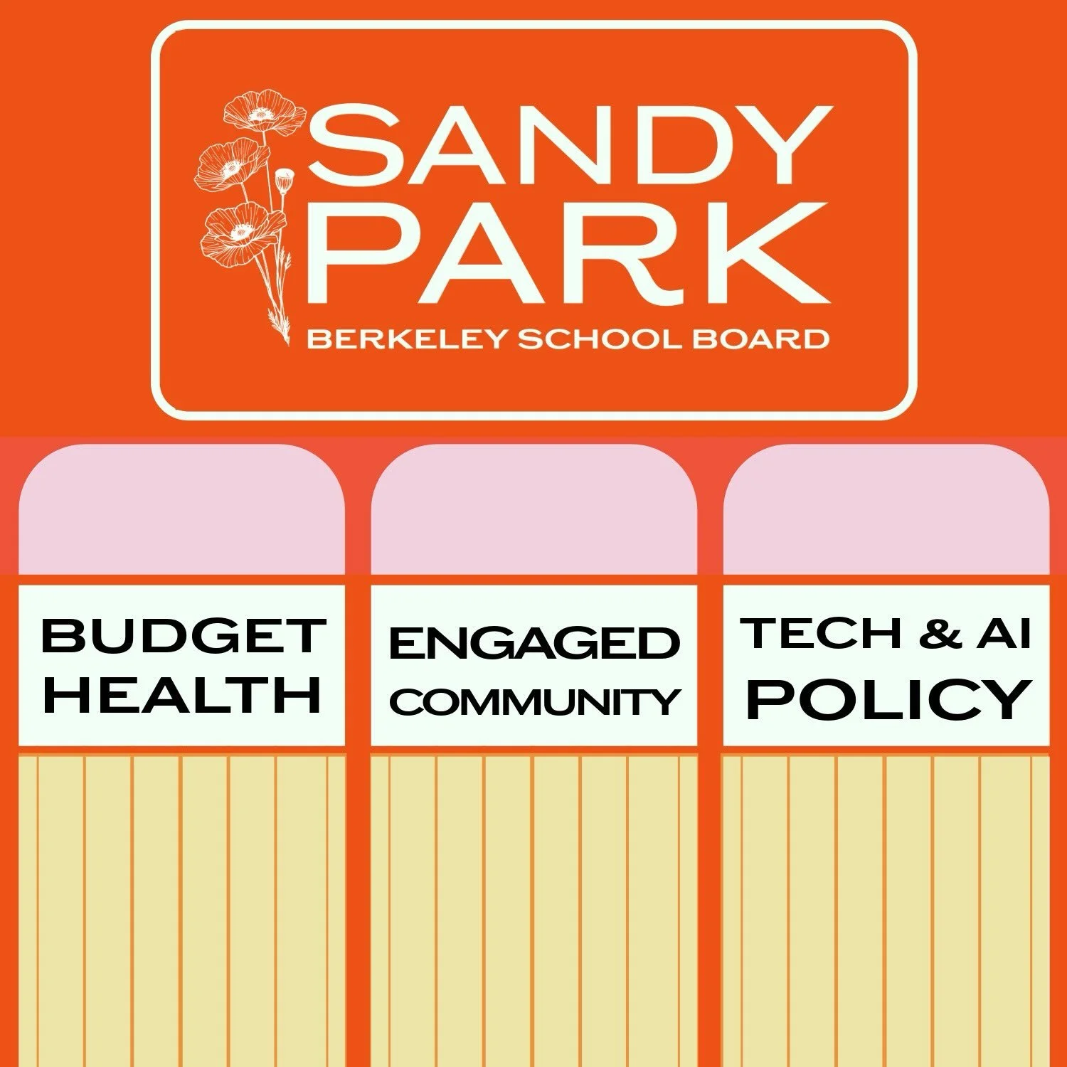 ✨ Sandy Park for Berkeley School Board&nbsp;&nbsp;✨ stands for&hellip;
📈 Budget Health: Classroom staffing, mission-aligned spending, and coalitions for state-level reform
❤️ Engaged Community: Collaborative and transparent governance 
💻 Tech &amp;