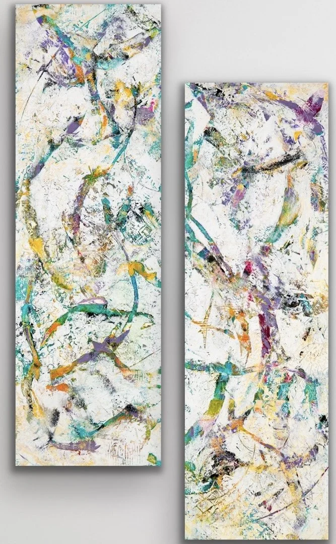 Kindness Confetti I & II | 8” x 26”, Cradled Panel, Painted Edge | $280 ea/$520 Pair