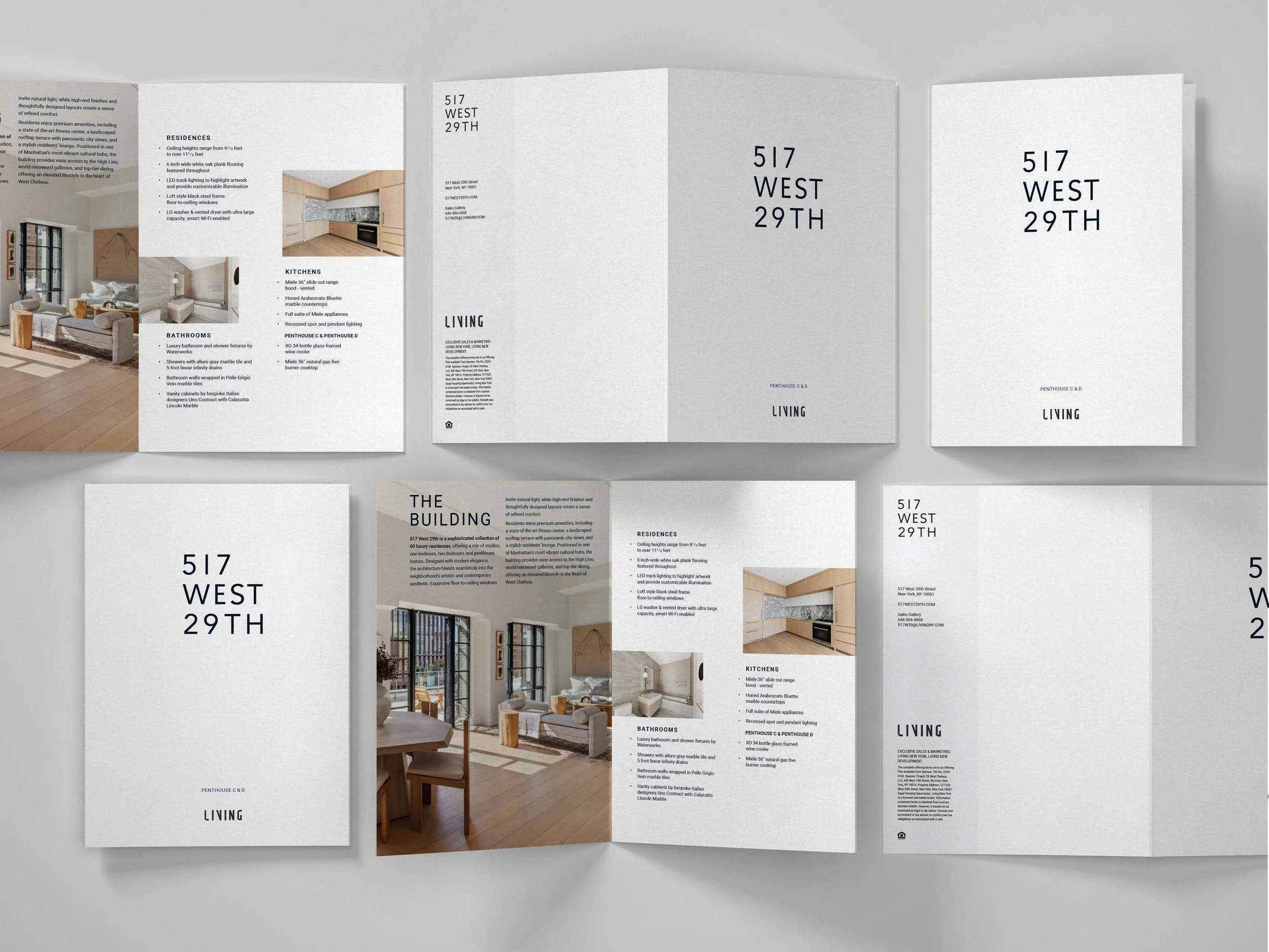 Photo of design for 517 West 29th - A folded real estate brochure displaying interior images and details of a listing at 517 West 29th, with the main title reading "517 West 29th" repeated across panels.