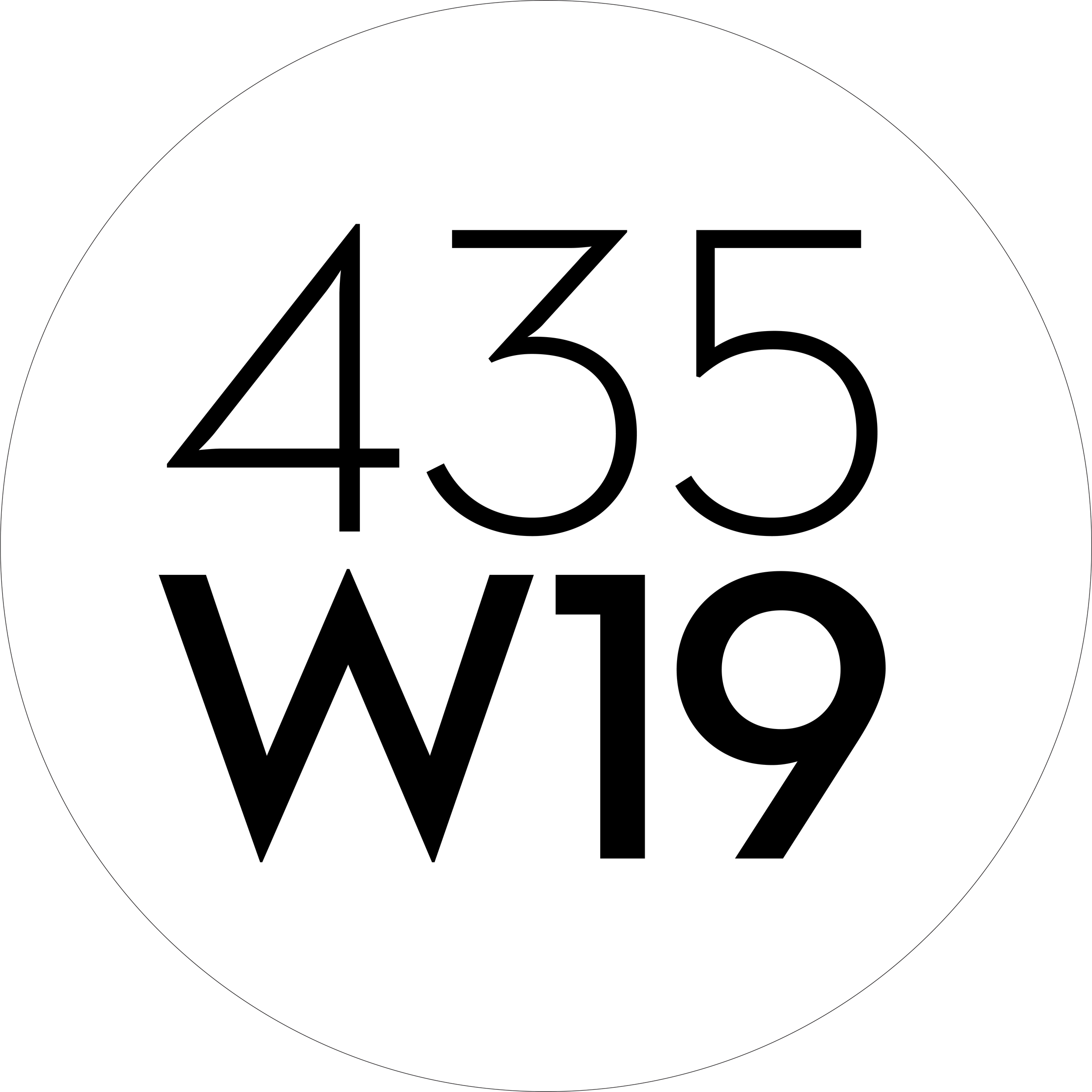 Logo for 435 W 19 - Black and white type in circle