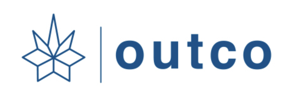 Outco Logo - LOGO of a leaf-like geometric design next to the word 'outco' in bold lowercase letters