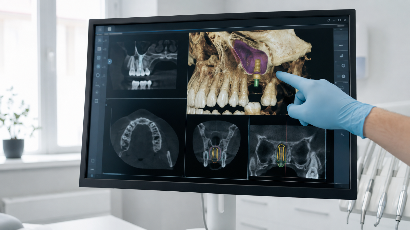 CBCT-planlegging av implantat, benoppbygging og sinusløft hos oralkirurg i Bergen.
