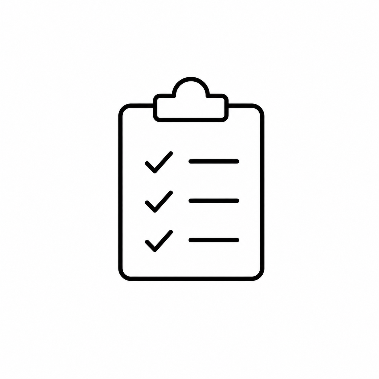 Outline of a clipboard with a checklist featuring three checkmarks and three blank lines.