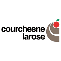 Courchesne Larose logo with a stylized red apple design.