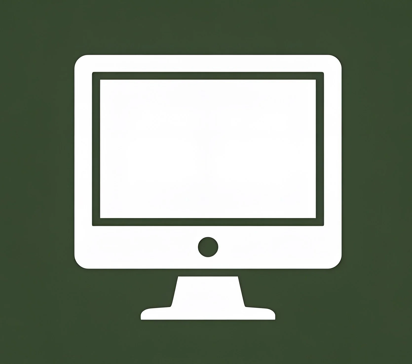 Digital illustration of a computer monitor with a blank white screen, set against a dark green background.