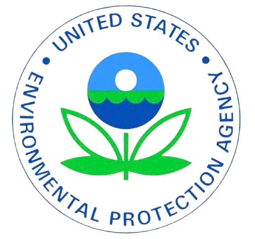 The emblem of the United States Environmental Protection Agency featuring a blue and green flower with a circular element at the top, encircled by the agency's name.