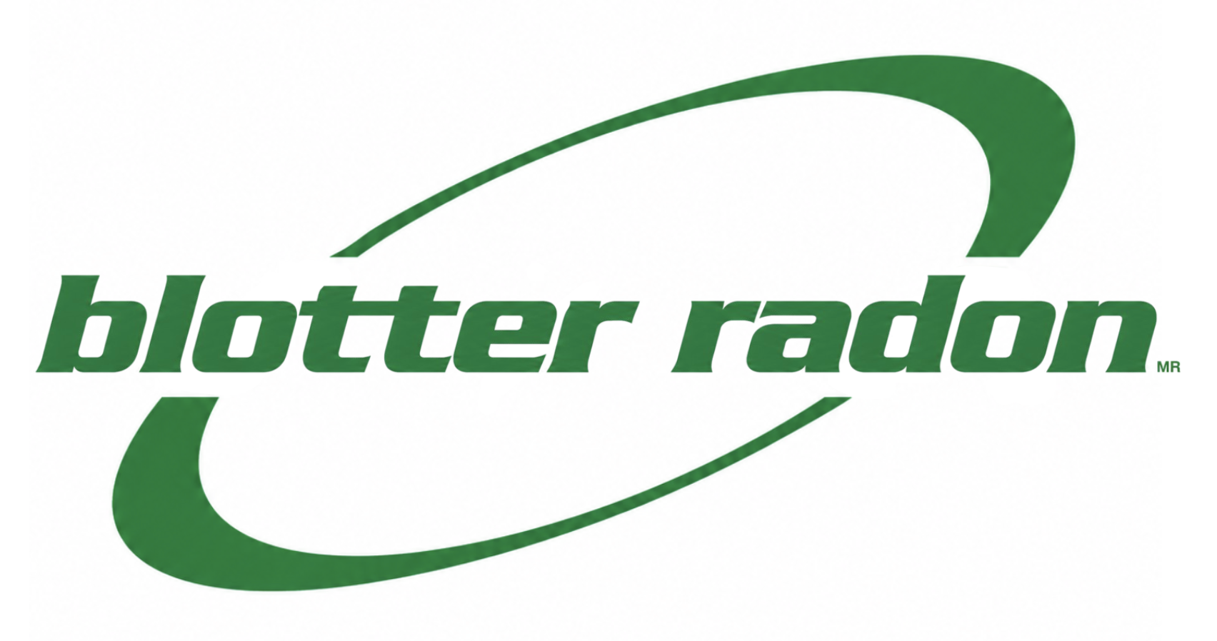 Logo for Blotter Radon featuring green stylized text and swooping lines