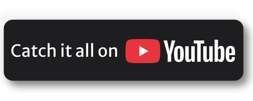 Black rectangular button with white text saying 'Catch it all on' and a red YouTube logo followed by the word 'YouTube' in white.