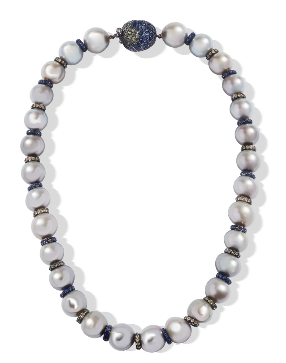 Tahitian Pearl with Emeralds and Sapphires