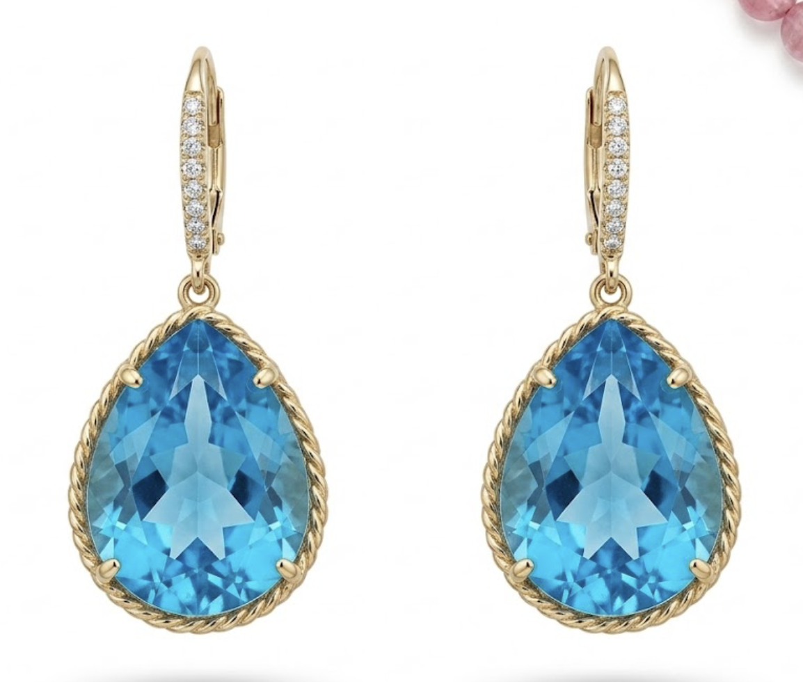 Blue Zircon Earrings with Diamonds