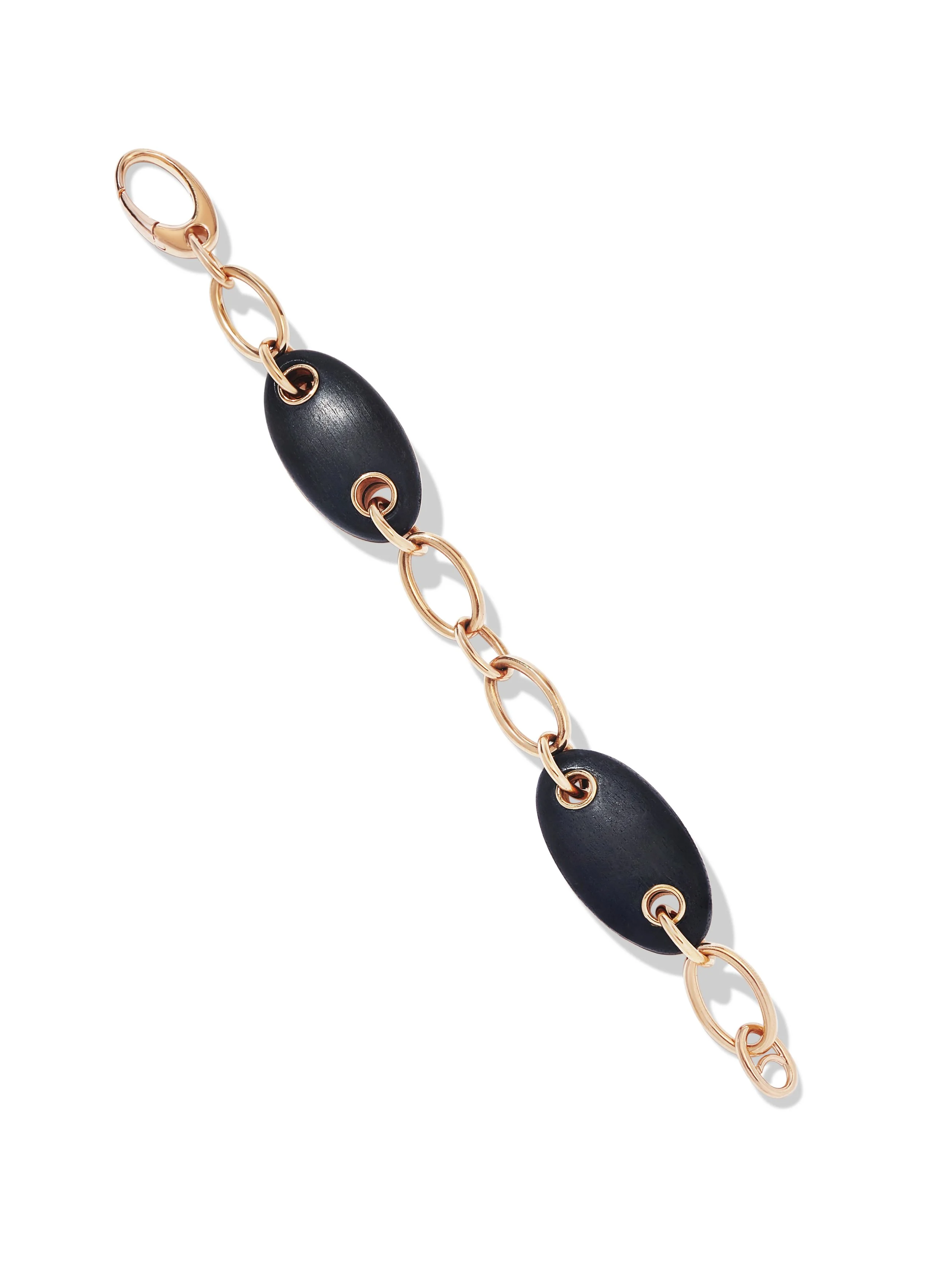 Solid Ebony Wood Links and Gold Chain Bracelet