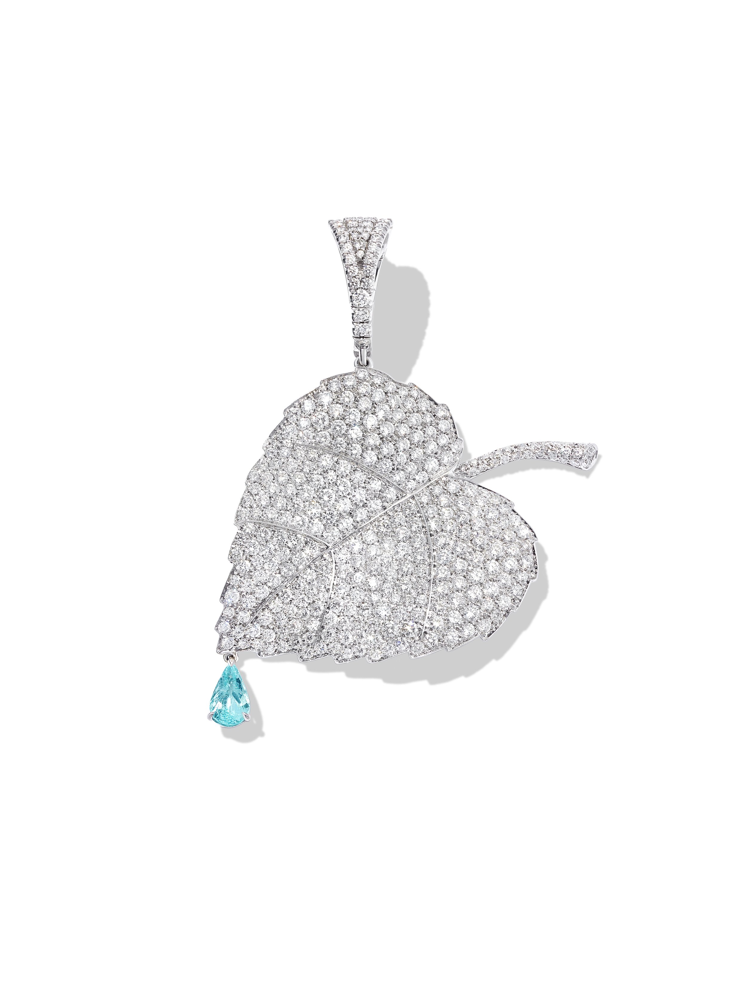 Diamond & Paraiba Leaf Pendant