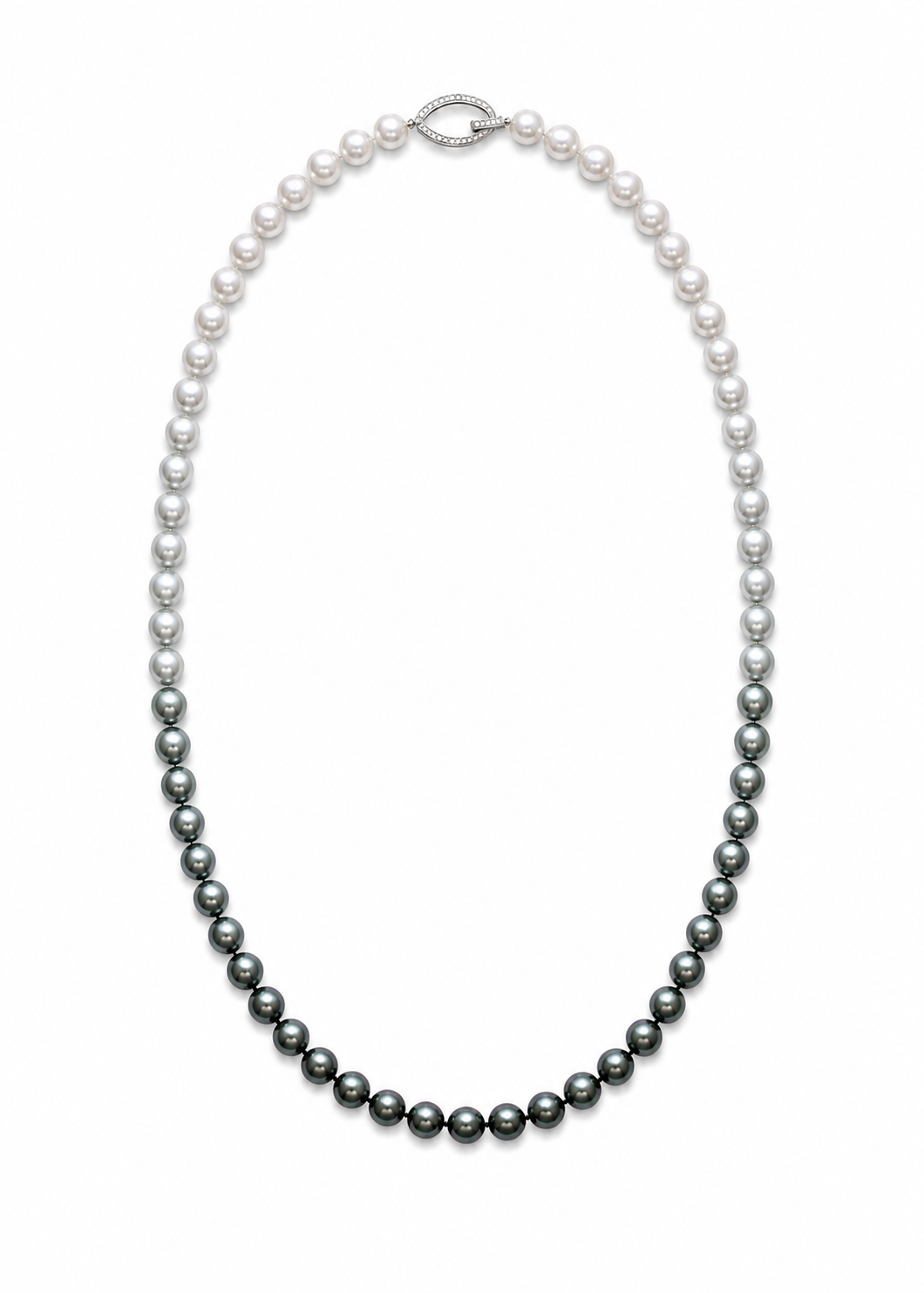 Natalia White, Grey, Black Pearl Necklace with Encrusted Clasp