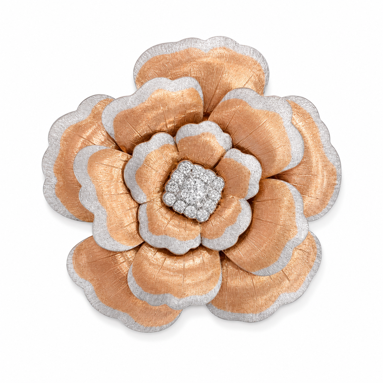 Camellia Diamond Flower Brooch (Rose Gold Edition)