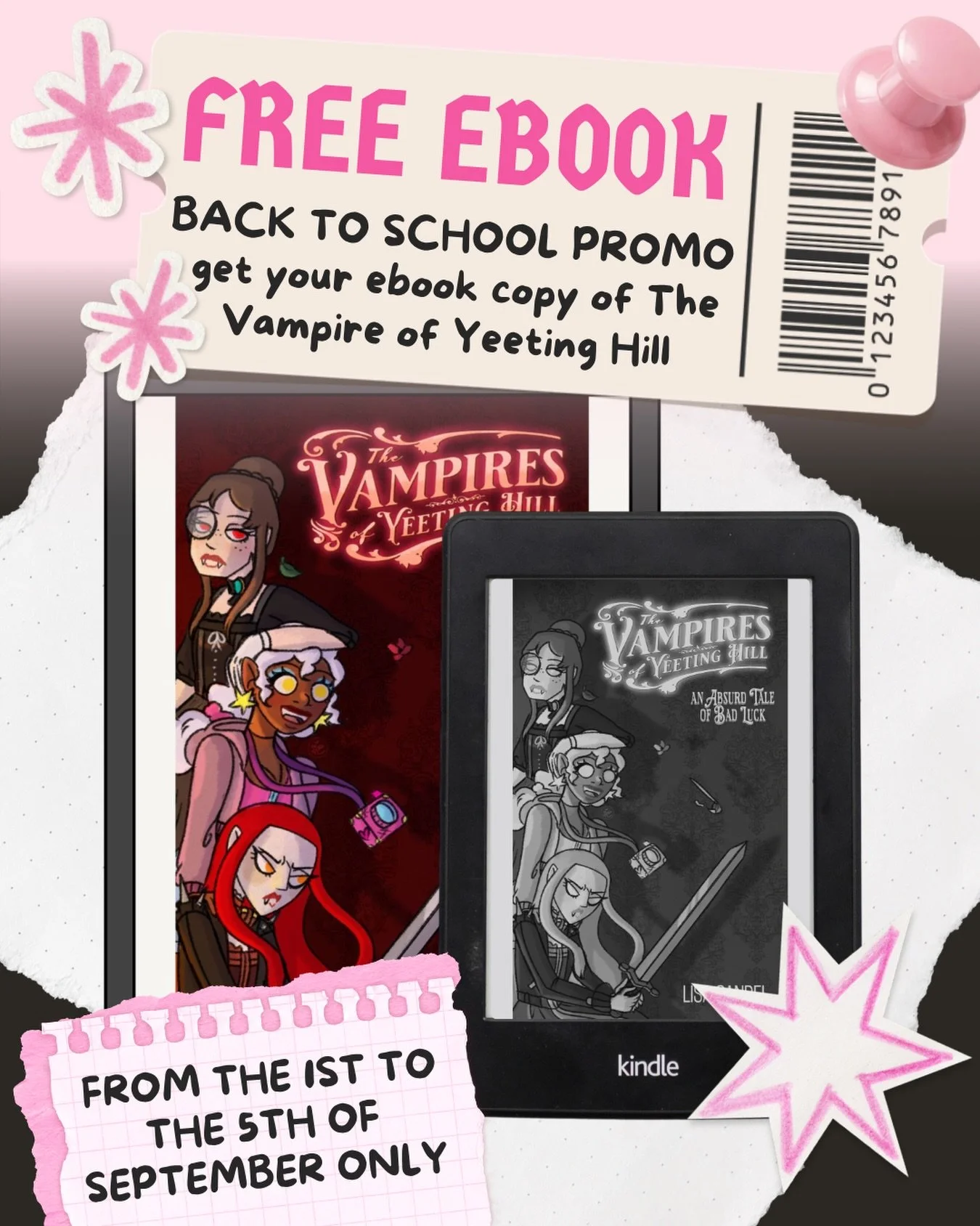 📚 free ebook alert 📚

back to school season feels like the perfect excuse to give away a book, so from 1st&ndash;5th september, you can get a free ebook copy of The Vampires of Yeeting Hill 🦇

an absurd little vampire story about bad luck, questio