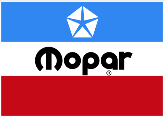 Mopar logo with a blue, white, and red background