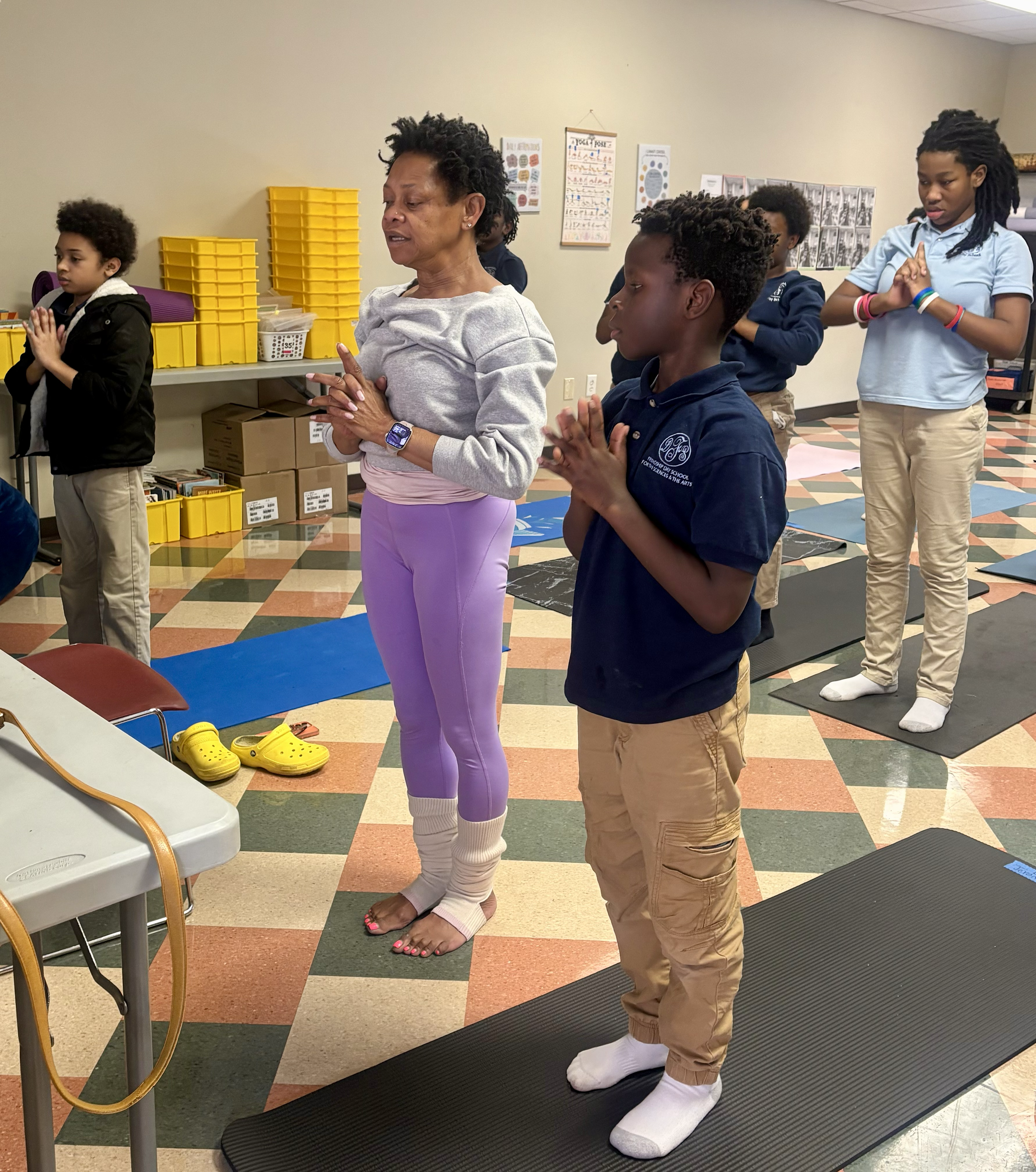 Teaching Kids Yoga at Friendship Day School for the Sciences & Arts in Charlotte NC