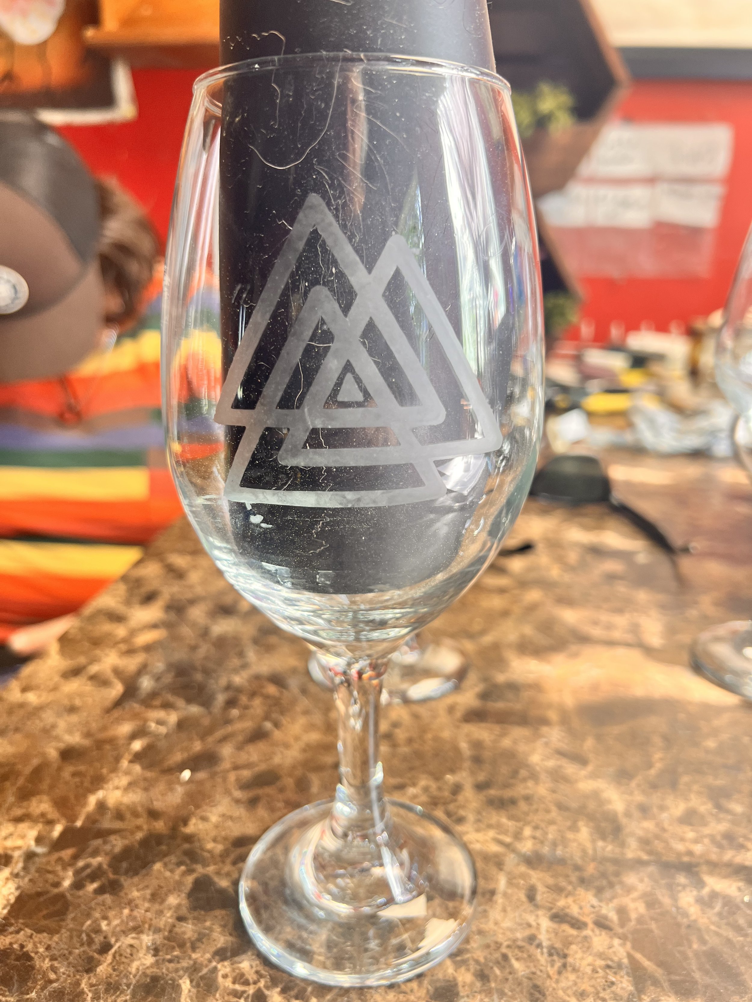 Valknut Etched Wine Glass