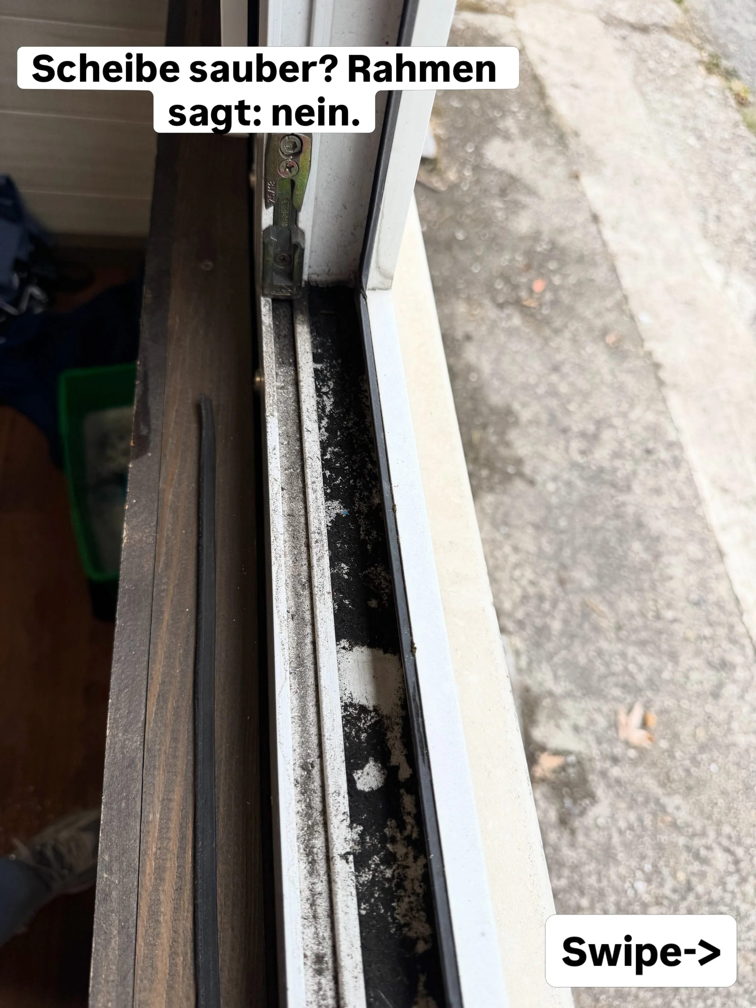 Viele sehen nur die Scheibe - aber der Rahmen entscheidet, ob&lsquo;s wirklich sauber wirkt ✨

Heute bei einer Grundreinigung: erst Rahmen/Falze, dann Glas. Ergebnis: &bdquo;wie neu&ldquo;. 

✔️ gr&uuml;ndlich bis in die Kanten 
✔️ streifenfrei 
✔️ s