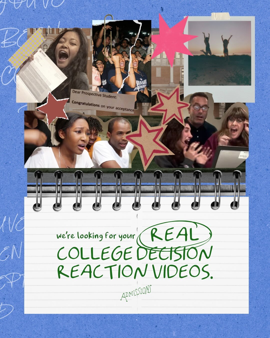 Want to be in an upcoming film?! We want YOUR videos! 

We are looking for authentic college acceptance, waitlist, or rejection videos. We want your most explosive and emotional reaction videos, whether you checked the portal alone in your car after 