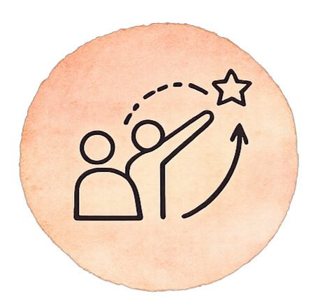Illustration of two people with one reaching for a star, symbolizing aspiration or achievement.