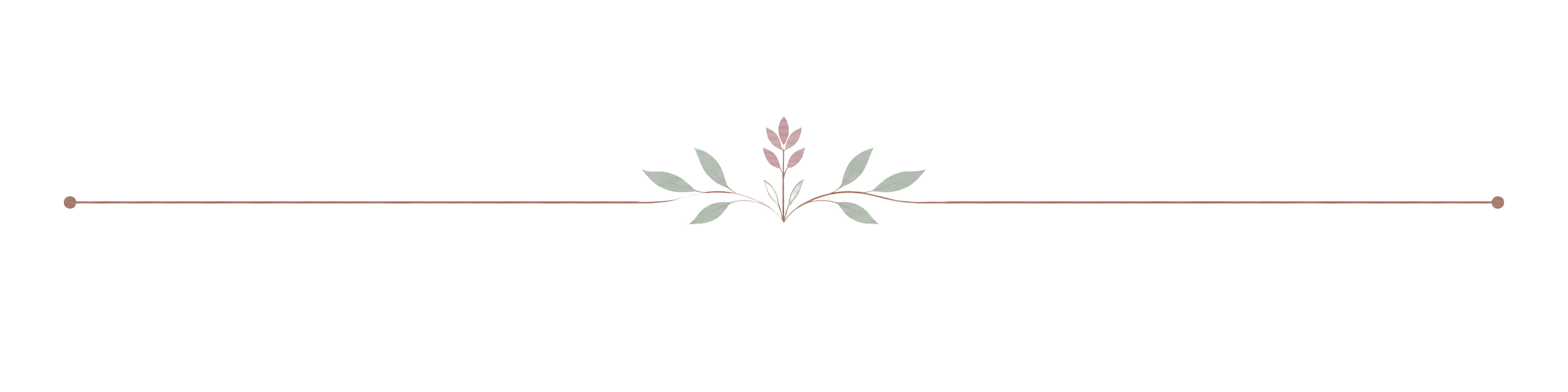 Black decorative horizontal line with a symmetrical floral design in the center, featuring pastel-colored leaves and small pink flowers.