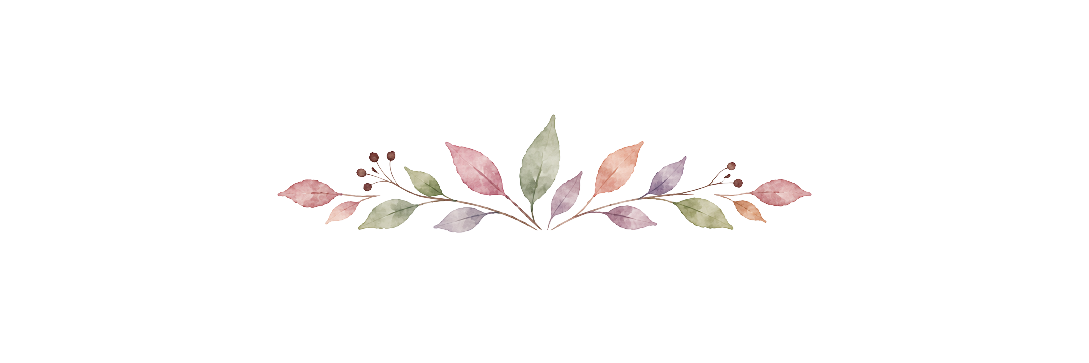 Elegant floral border with watercolor pink and green leaves and small brown berries.
