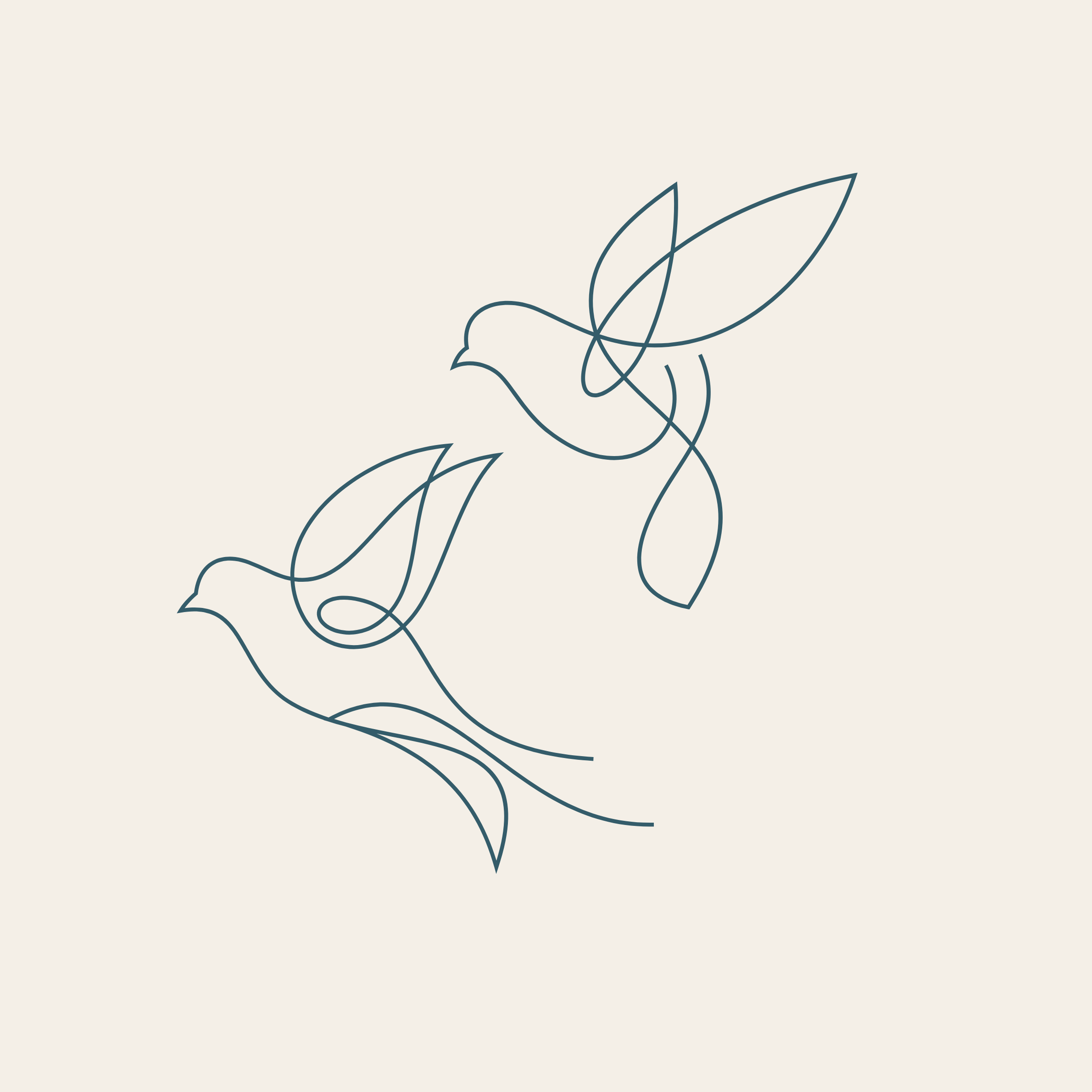 Line art illustration of a bird with a floral motif on a plain background.