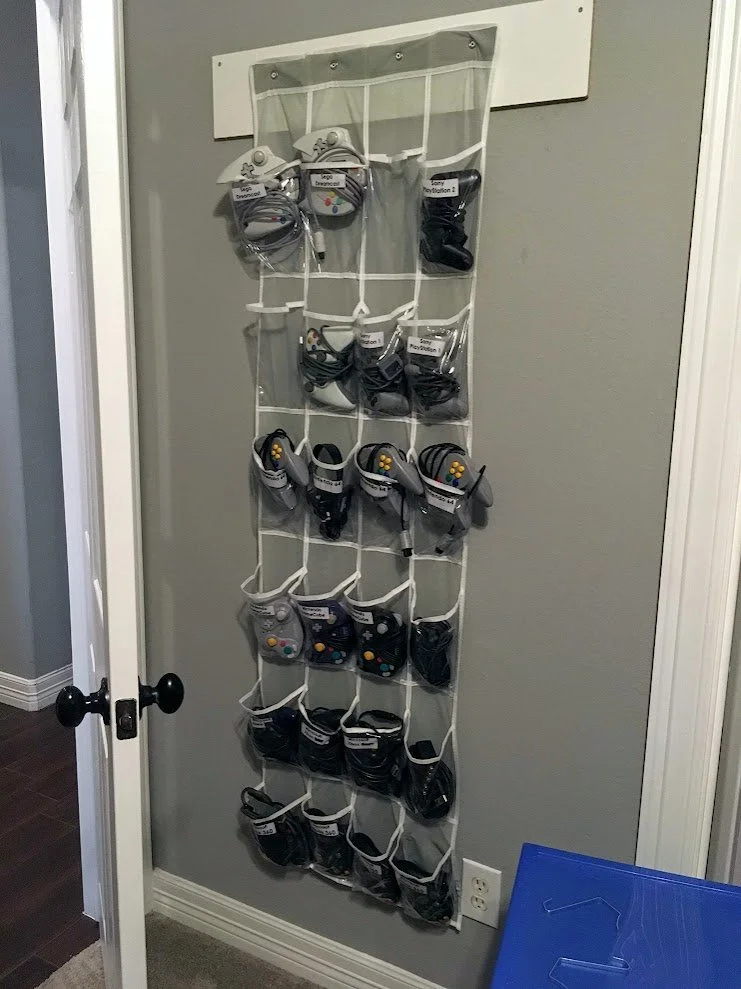 video game controller storage in an office located in Magnolia, TX