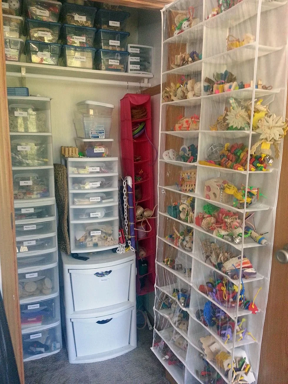 bird toy closet organization