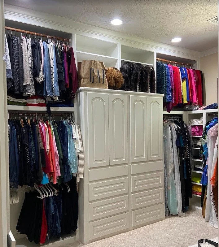 clothing storage in a luxury closet located in High Meadow Ranch, Magnolia, TX