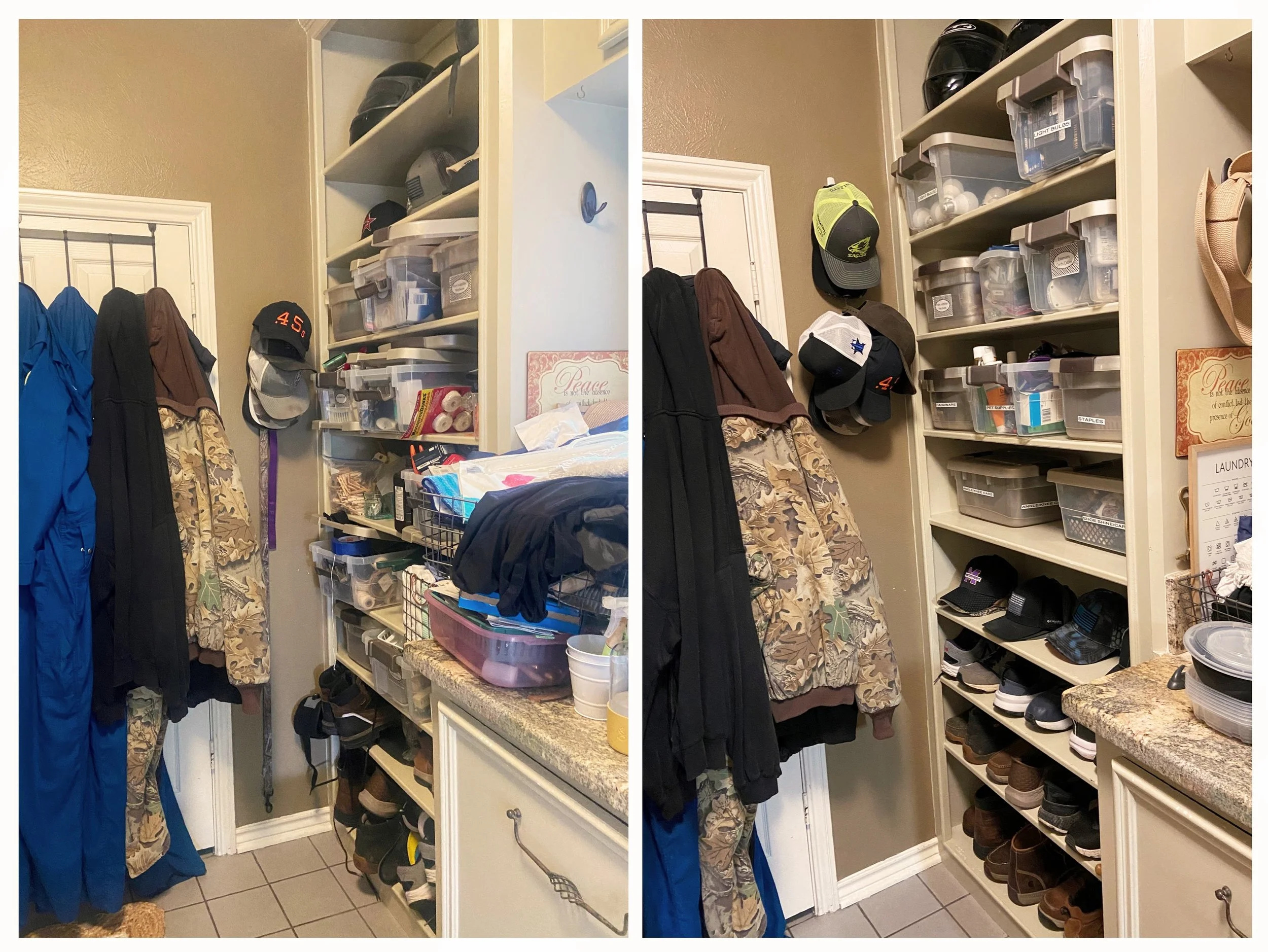 laundry room husband closet area | before and after