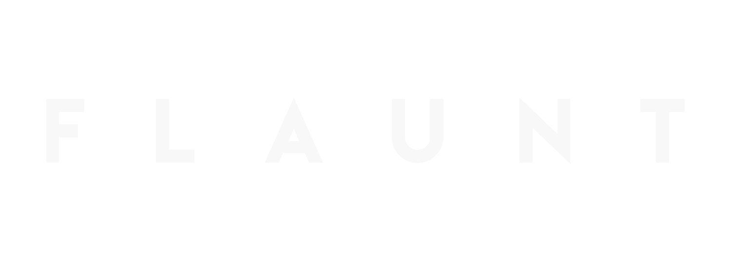 Black background with the word 'Flaunt' in large white letters.
