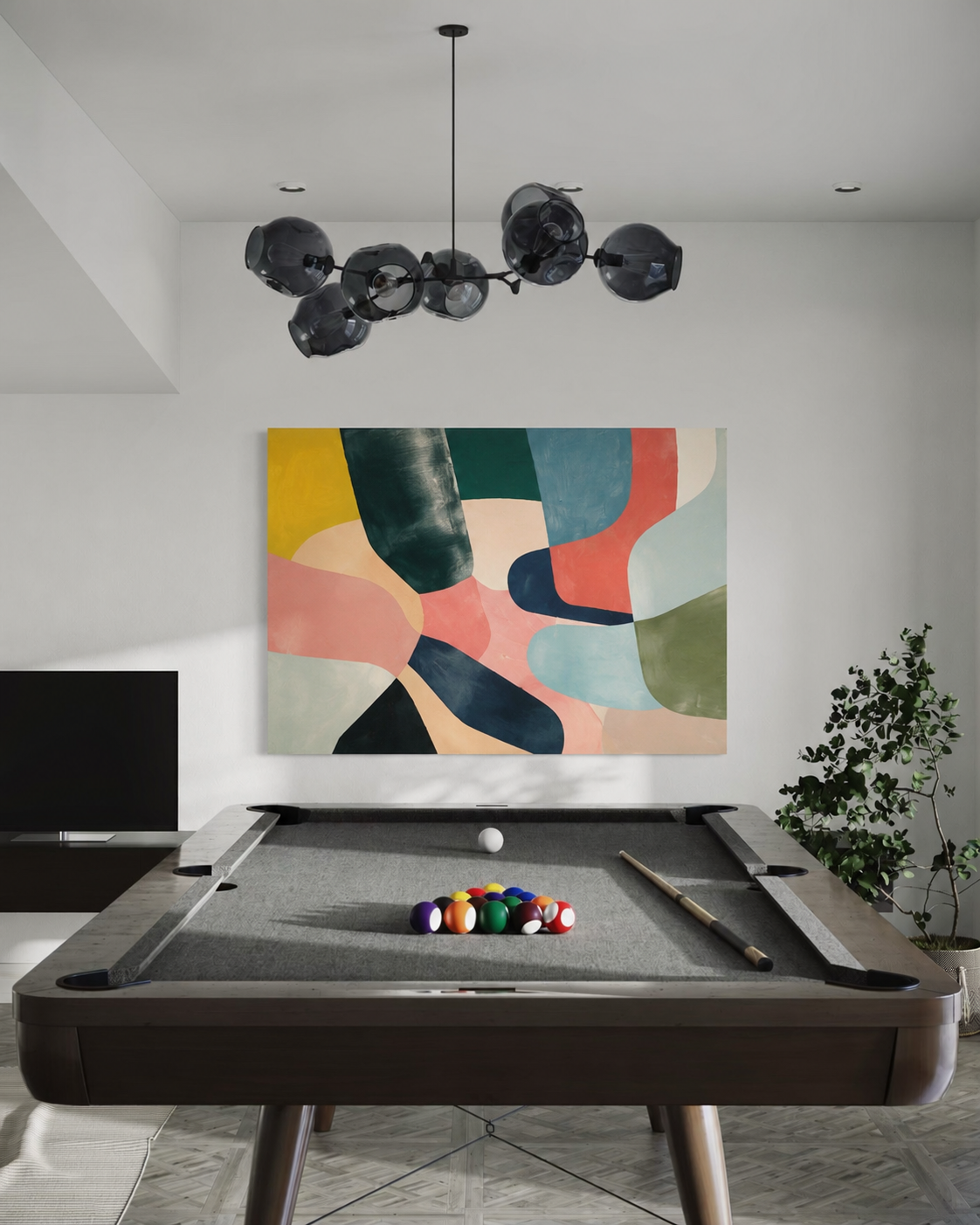 Game room with abstract art piece