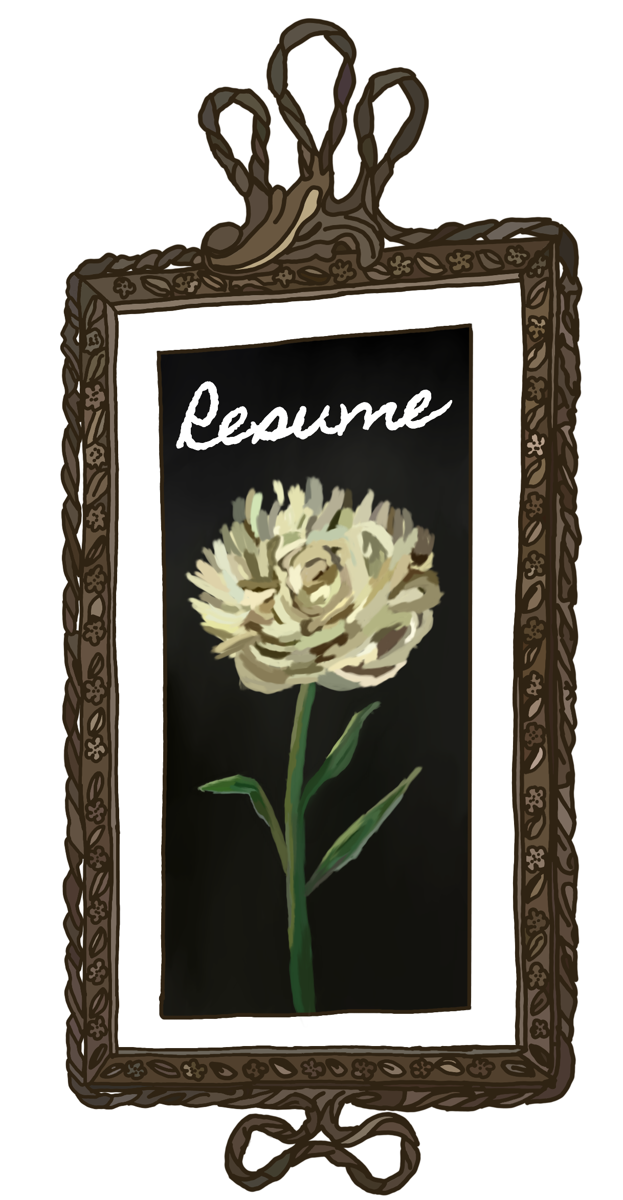 Framed painting with the word "Resume" used as a navigation link