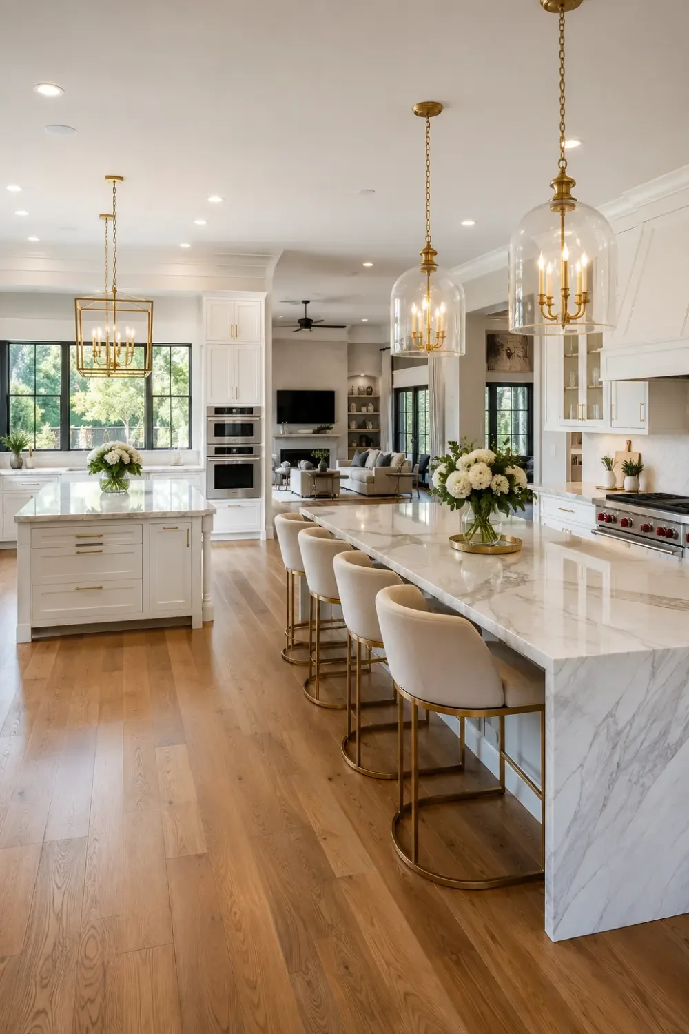 Custom luxury kitchen with natural stone countertops and large island by Supreme Stone in Houston, TX