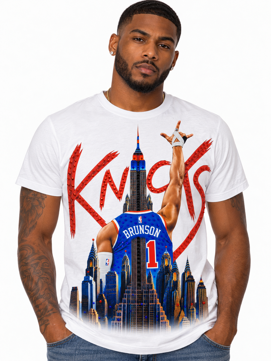 NY STAND UP - KNICKS (MEN'S T-SHIRT) with Rhinestones