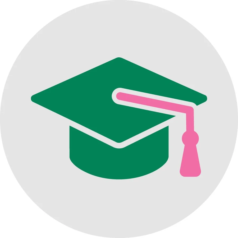 Green  and pink graduation cap icon
