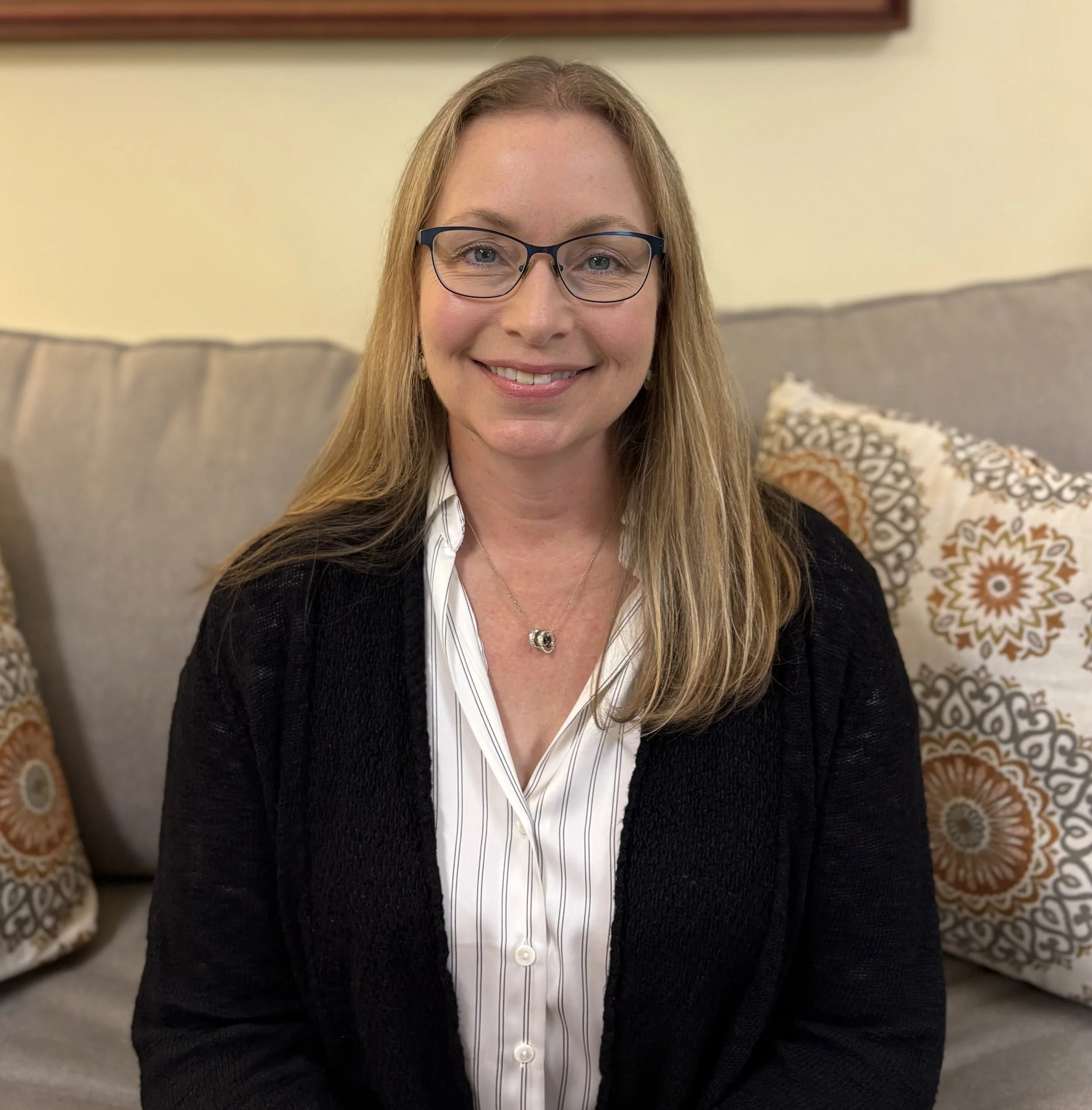 Devon Donohue therapist in her office in Rye, NH