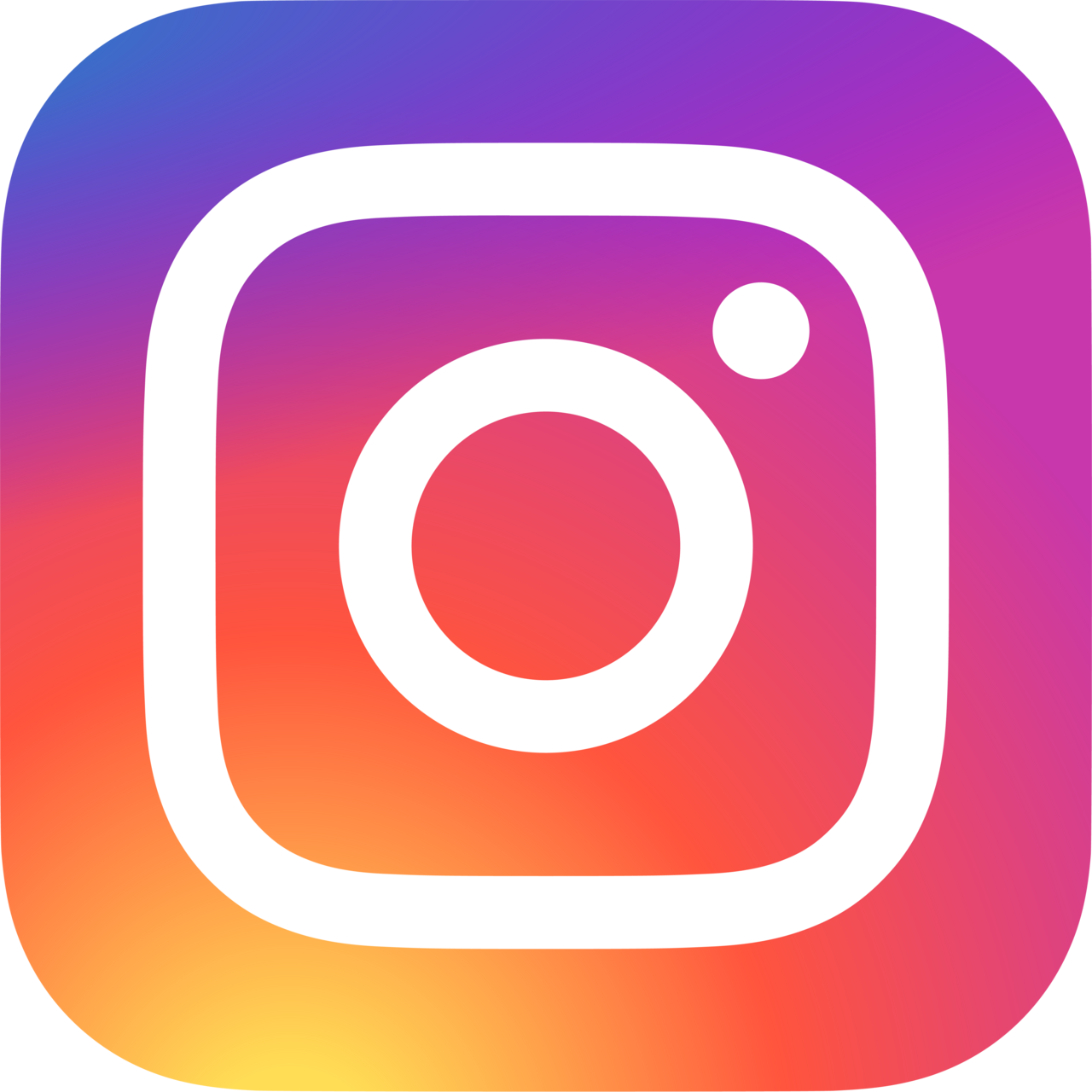 Instagram logo with a white camera icon on a purple, pink, orange, and yellow gradient background
