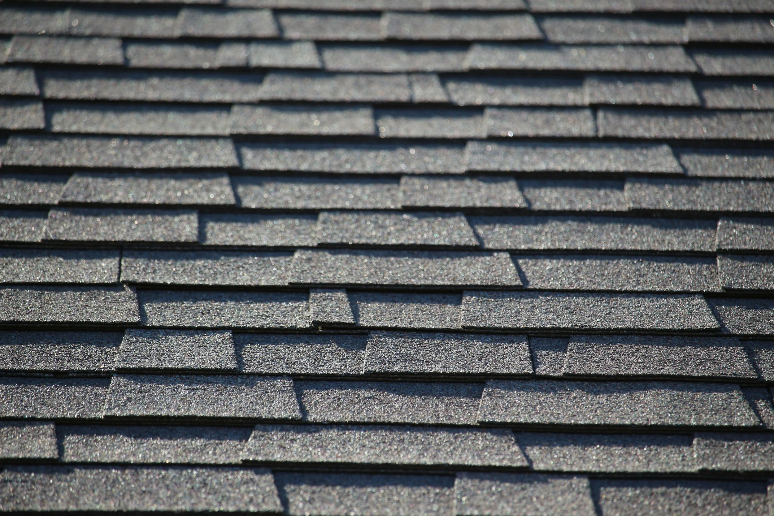 Close-up of black asphalt roof shingles